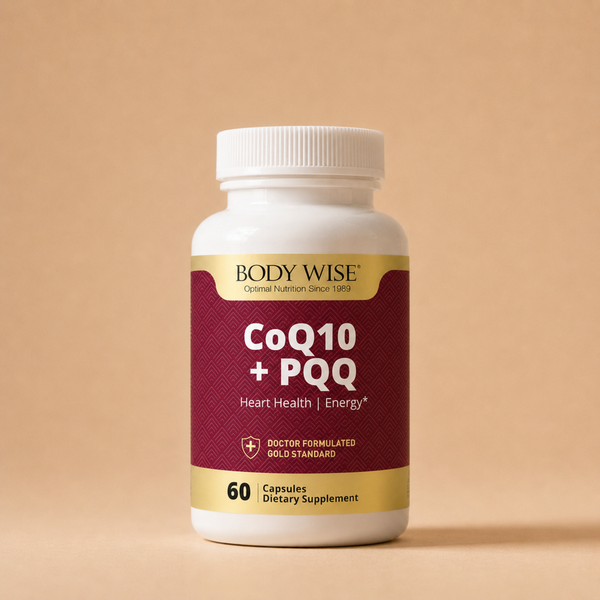 CoEnzyme Q10 + PQQ supplement bottle by Body Wise
