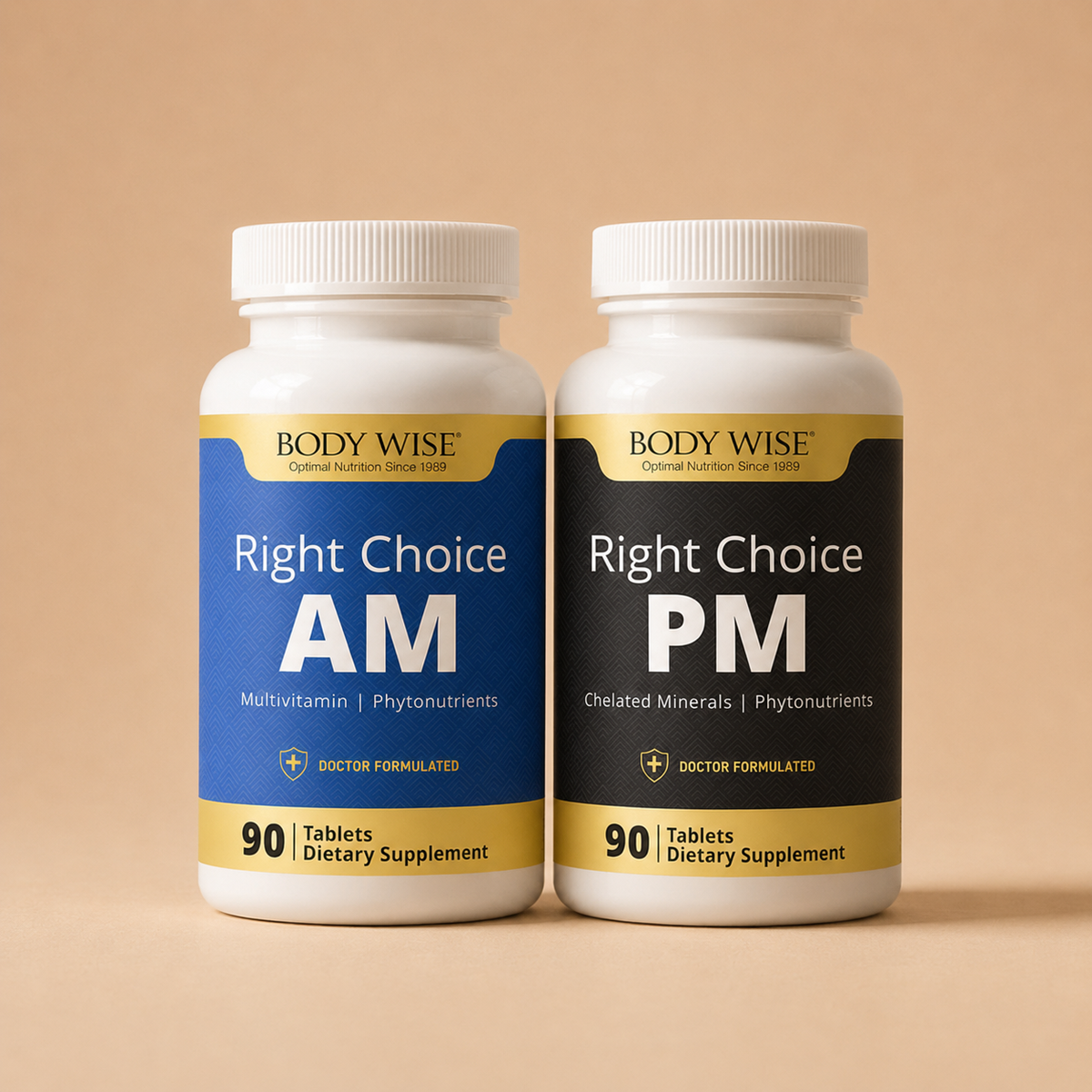 Right Choice AM/PM supplement bottles by Body Wise