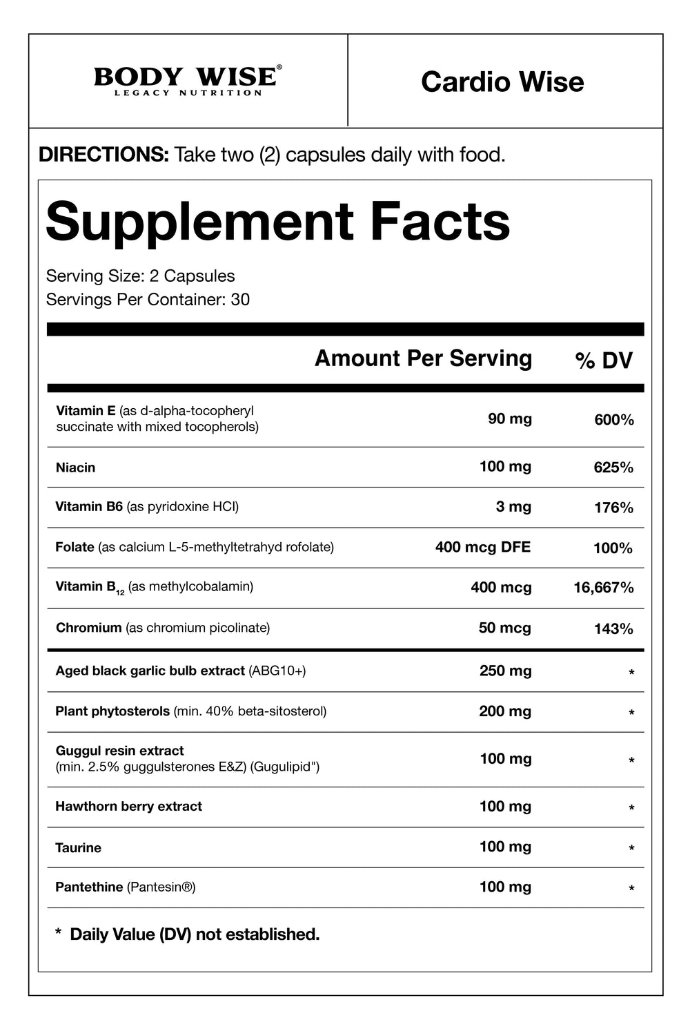 Cardio by Body Wise supplement bottle