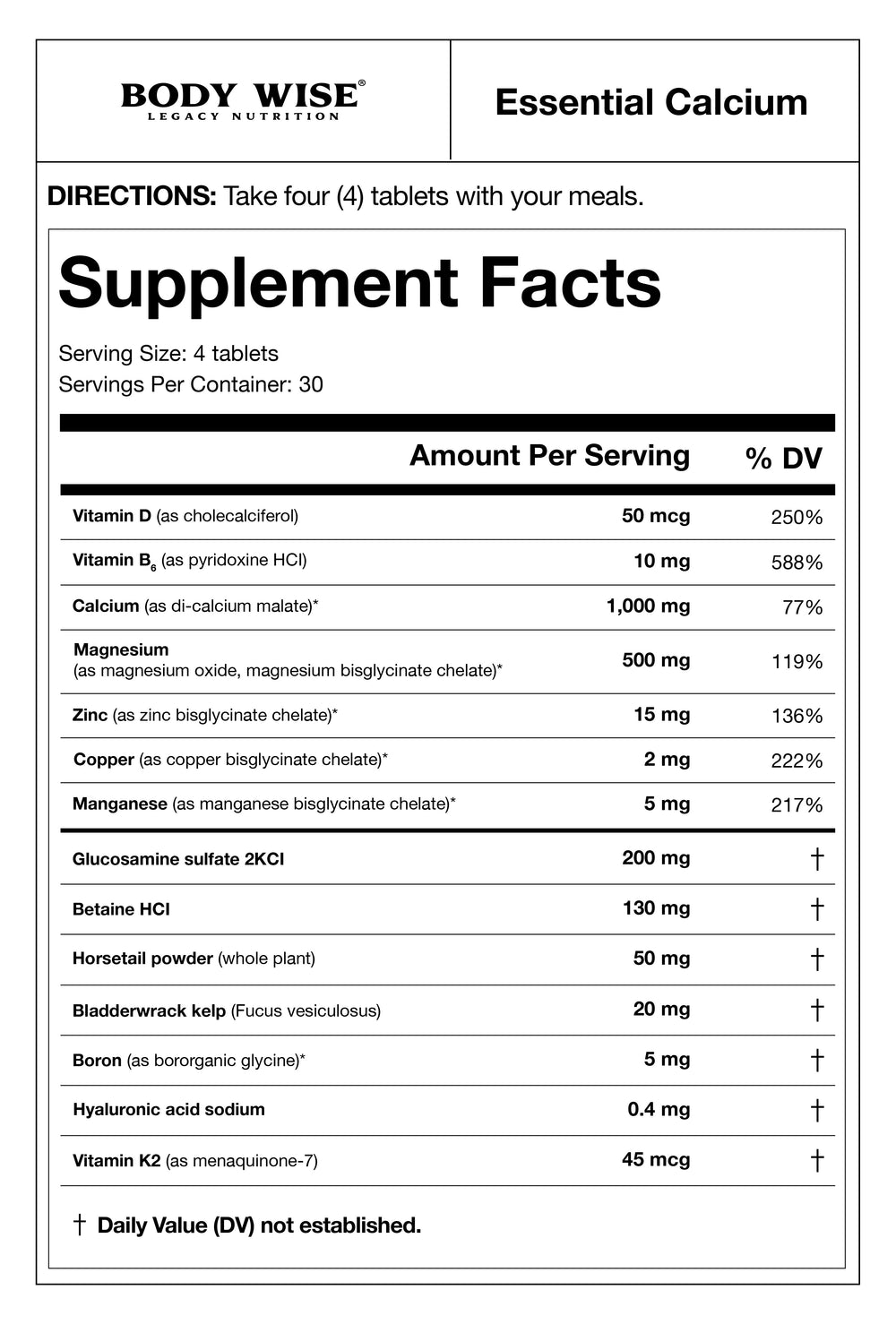 Essential Calcium supplement bottle by Body Wise