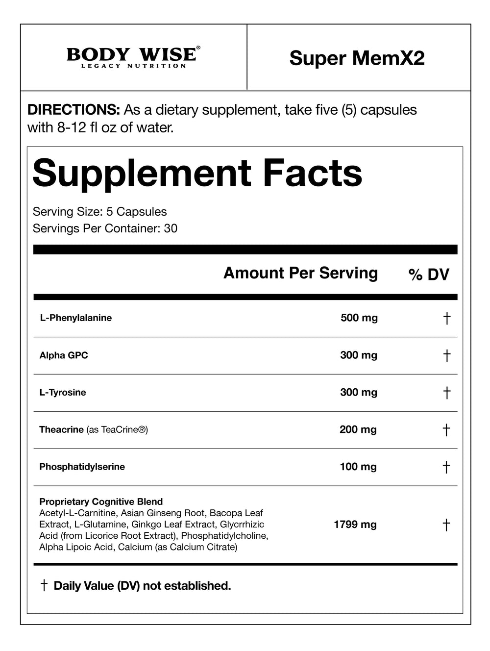 Super MemX2 supplement bottle by Body Wise